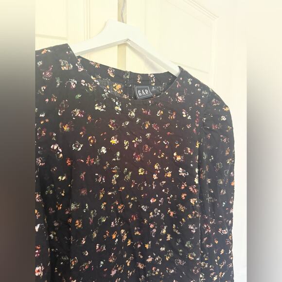 GAP Print Puff Sleeve Top Long Sleeve Floral Black Blouse Size Small Tall - Picture 4 of 9